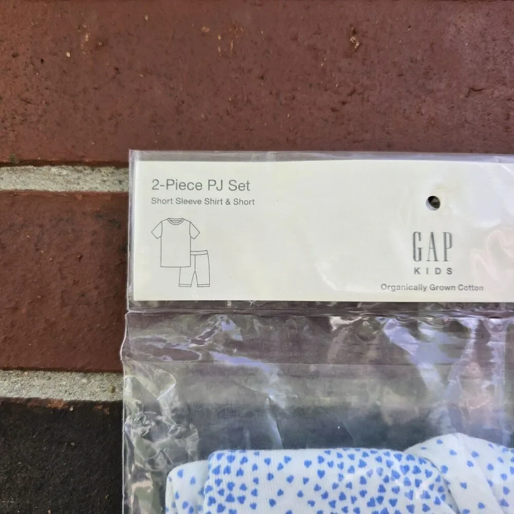 New Gap Kids Organic Cotton 2 Piece Pajamas Set Size 6 Girls Blue Heart Dots